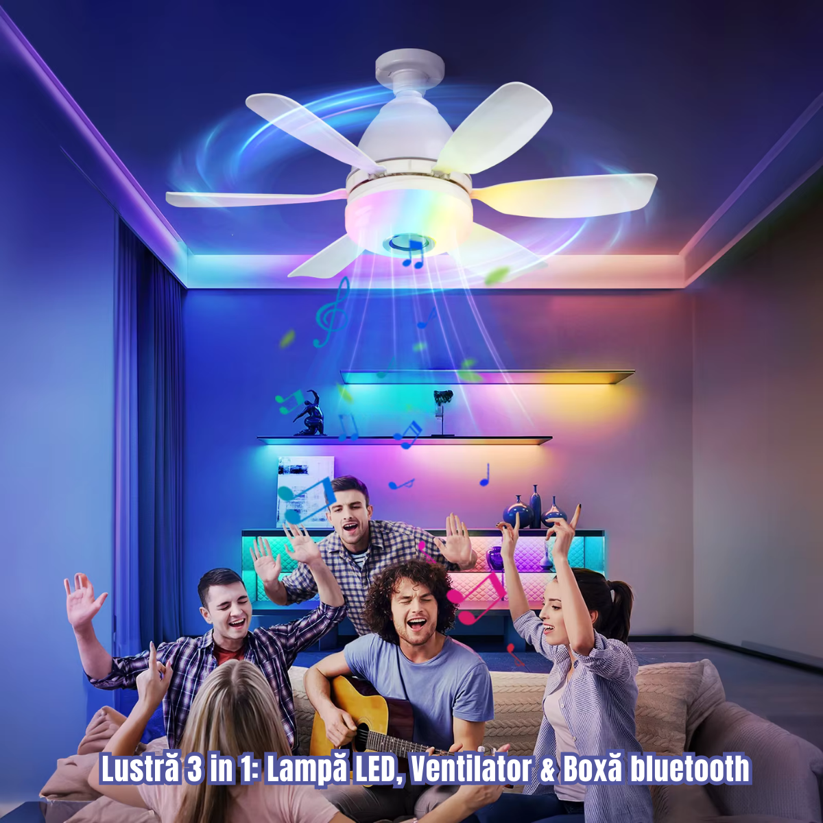 Ventilator de Tavan SMART Iluminare LED cu Boxa - Conexiune Bluetooth