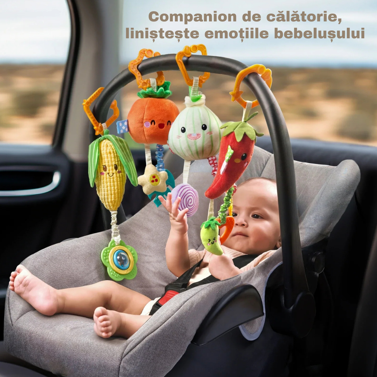 Set 4 Jucarii pentru Bebelusi Tumama®, Model Legume cu Inele Speciale pentru Dentitie si Zornaitoare