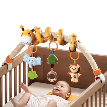 Set 2 in 1 Tumama® – Arcada cu Jucarii pentru Carucior, Patut si Scaun Auto - Model Girafa Zambitoare