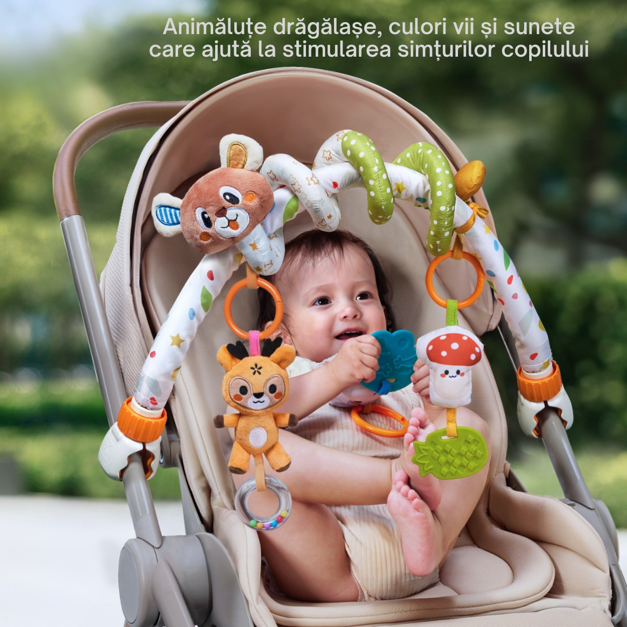 Set 2 in 1 Tumama® – Arcada cu Jucarii pentru Carucior, Patut si Scaun Auto - Model Ursulet