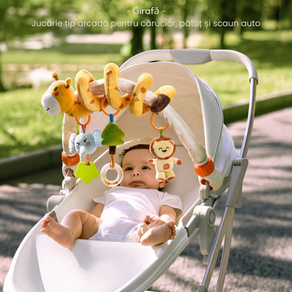 Set 2 in 1 Tumama® – Arcada cu Jucarii pentru Carucior, Patut si Scaun Auto - Model Girafa Zambitoare
