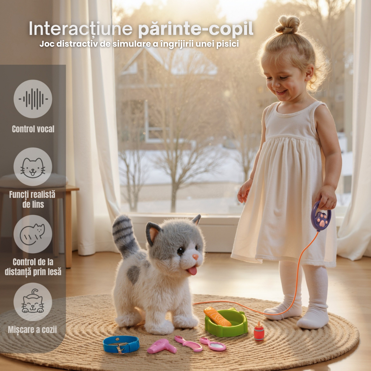 Jucarie Interactiva Pisicuta Tumama®, Merge, Miauna, Linge si Misca din Cap si Coada