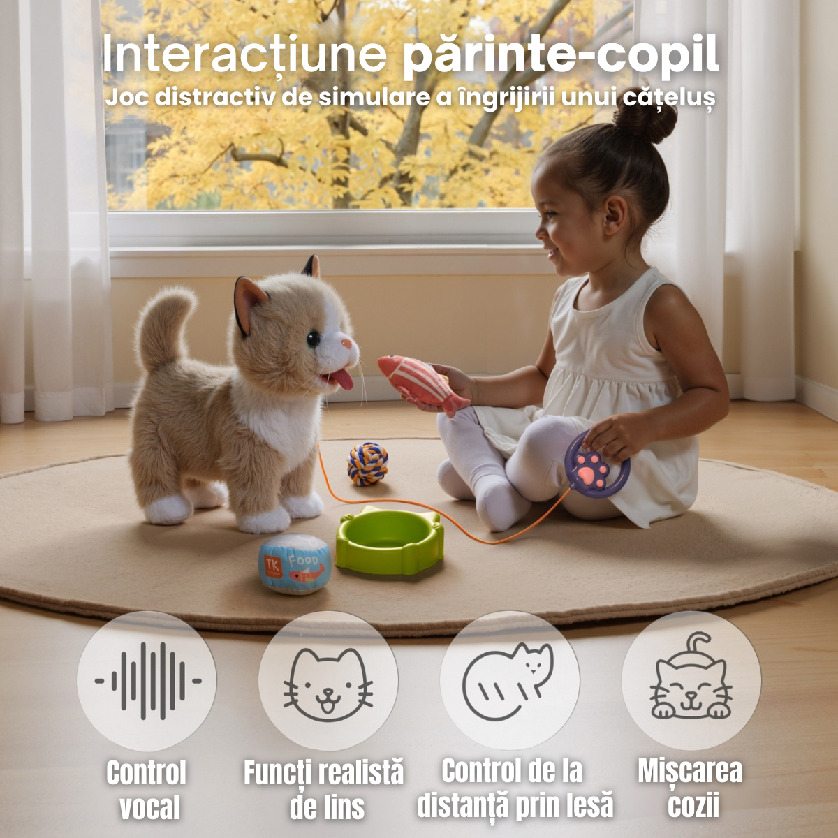 Jucarie Interactiva Pisicuta Tumama®, Merge, Miauna, Linge si Misca din Cap si Coada