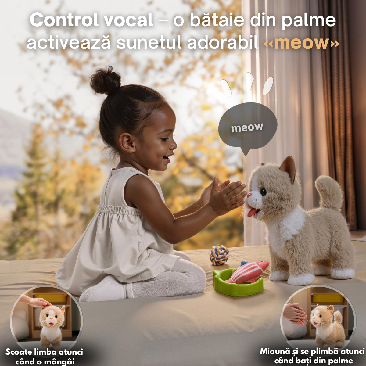 Jucarie Interactiva Pisicuta Tumama®, Merge, Miauna, Linge si Misca din Cap si Coada