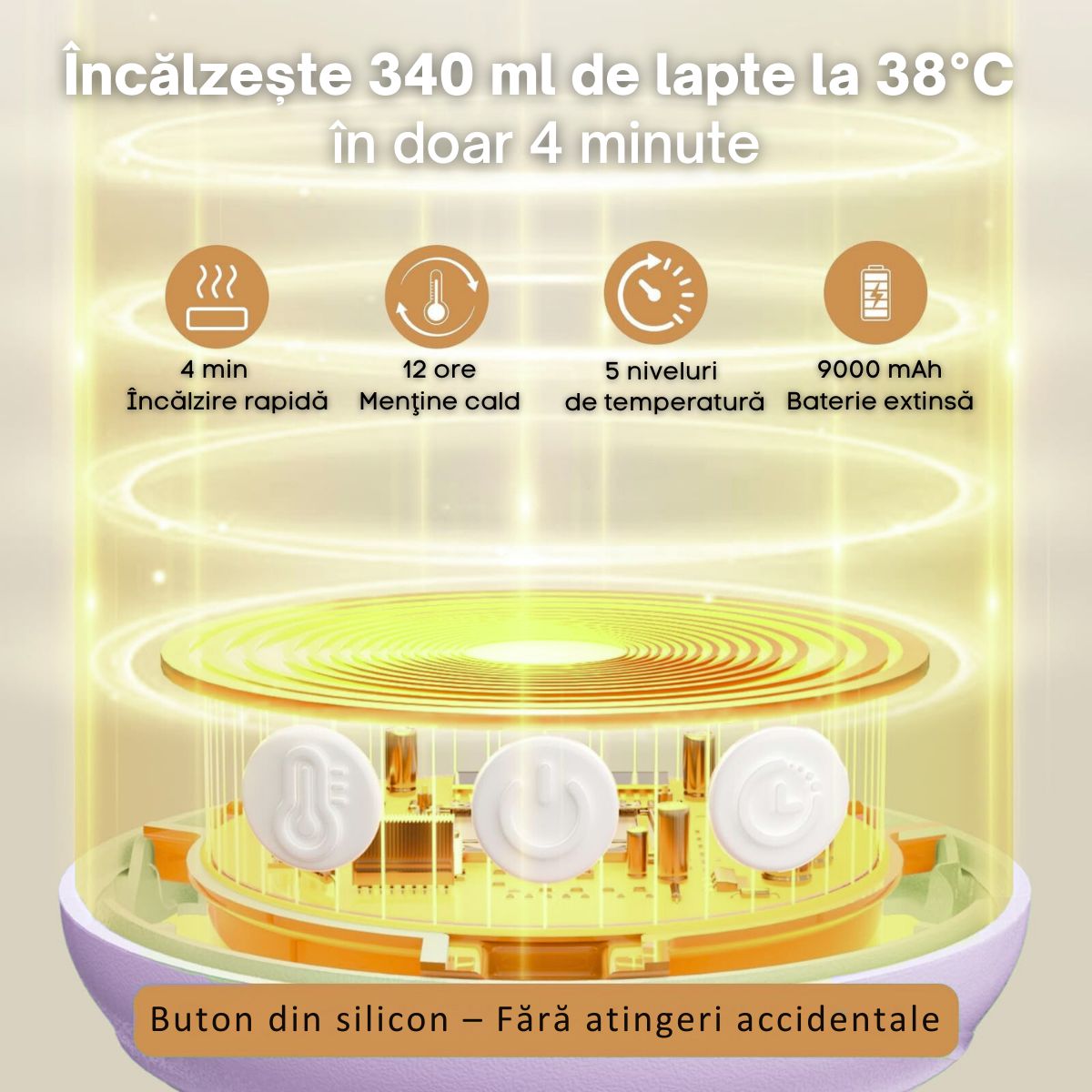 Incalzitor tip Termos pentru Lapte Bebelusi - 5 Niveluri de Temperatura 37-55°C