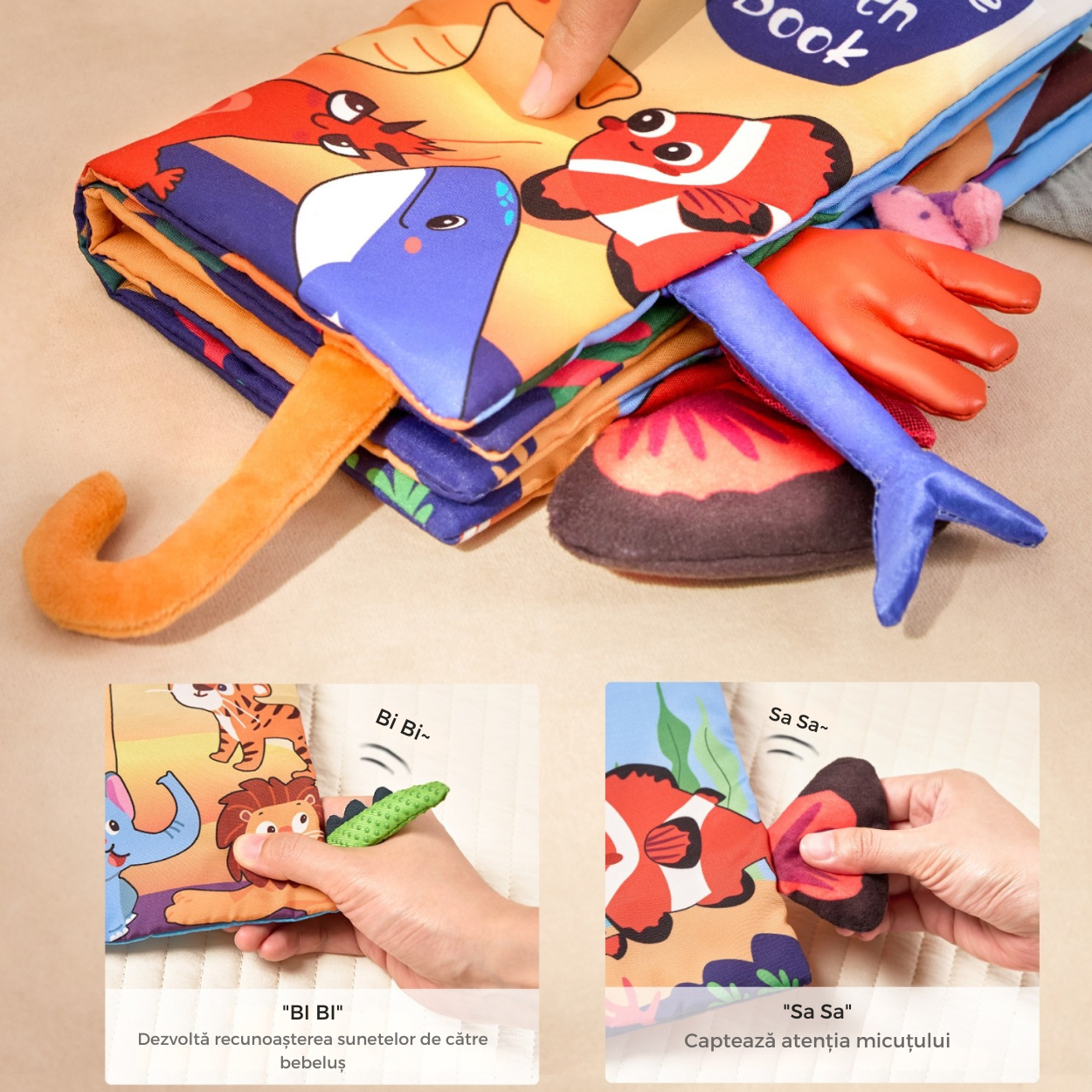 Set 3 Carti Educative si Fosnitoare pentru Bebelusi Tumama®