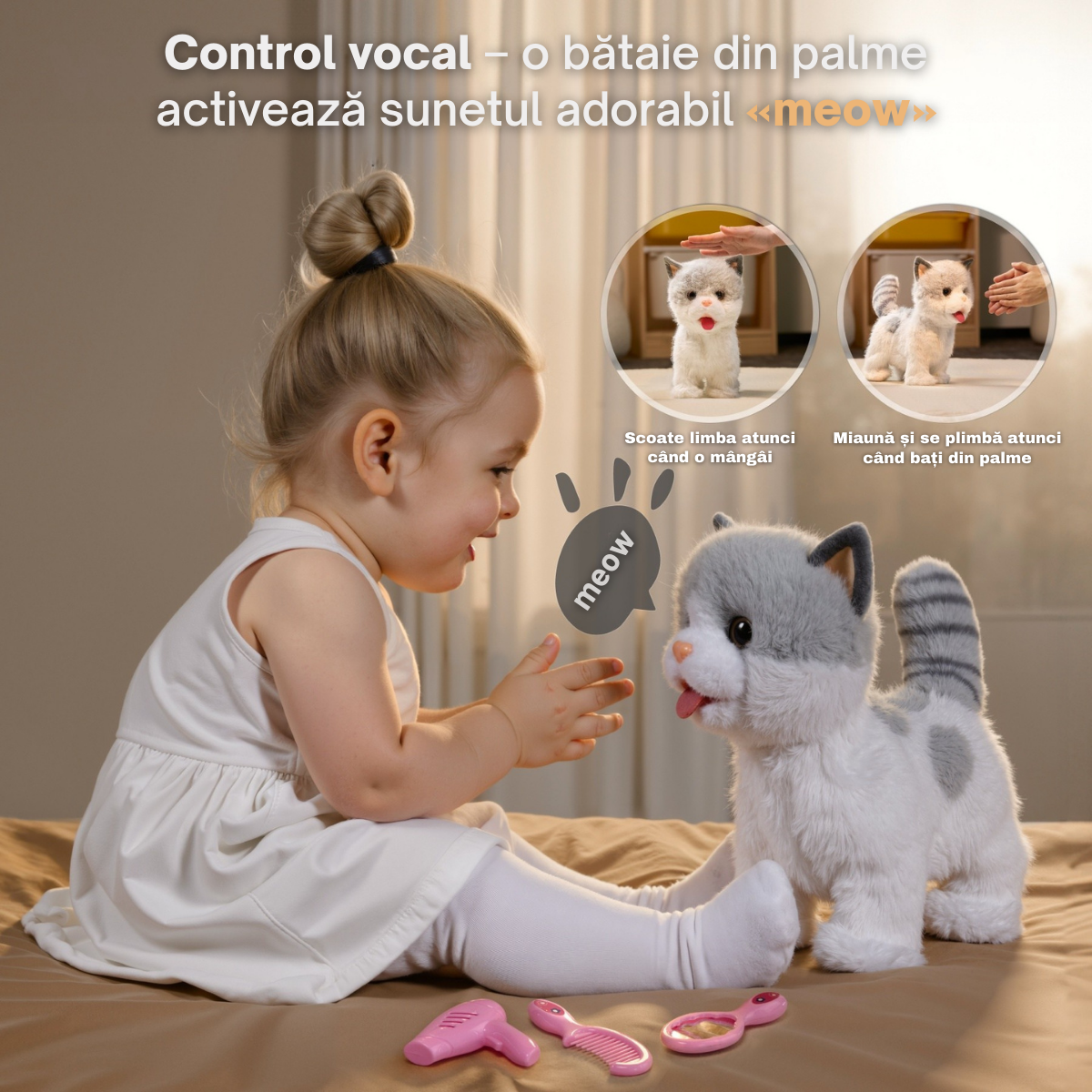 Jucarie Interactiva Pisicuta Tumama®, Merge, Miauna, Linge si Misca din Cap si Coada