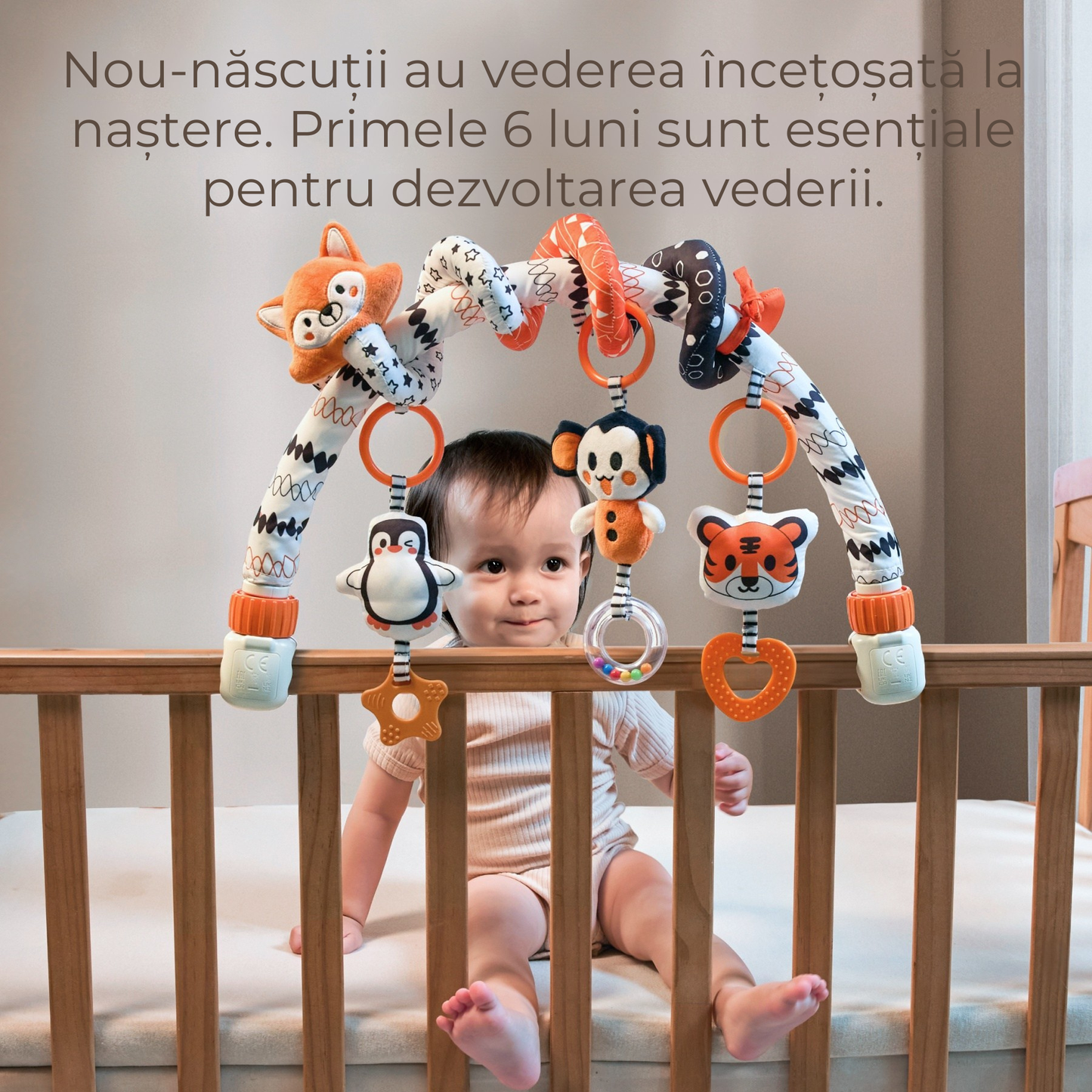 Set 2 in 1 Tumama® – Arcada cu Jucarii pentru Carucior, Patut si Scaun Auto - Model Vulpita