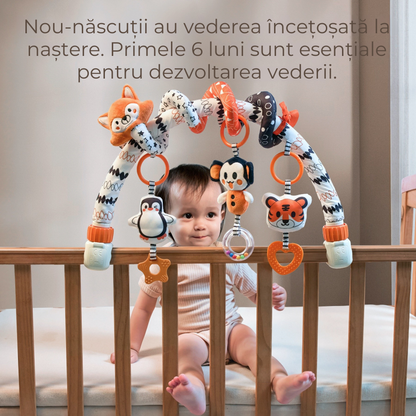 Set 2 in 1 Tumama® – Arcada cu Jucarii pentru Carucior, Patut si Scaun Auto - Model Vulpita