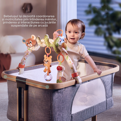 Set 2 in 1 Tumama® – Arcada cu Jucarii pentru Carucior, Patut si Scaun Auto - Model Ursulet