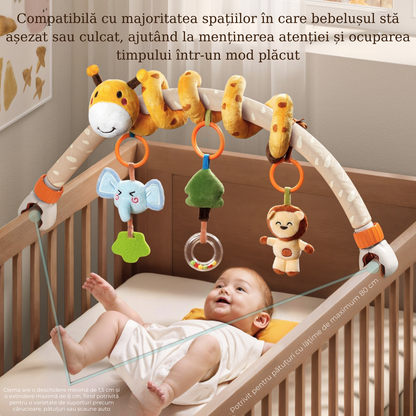 Set 2 in 1 Tumama® – Arcada cu Jucarii pentru Carucior, Patut si Scaun Auto - Model Girafa Zambitoare