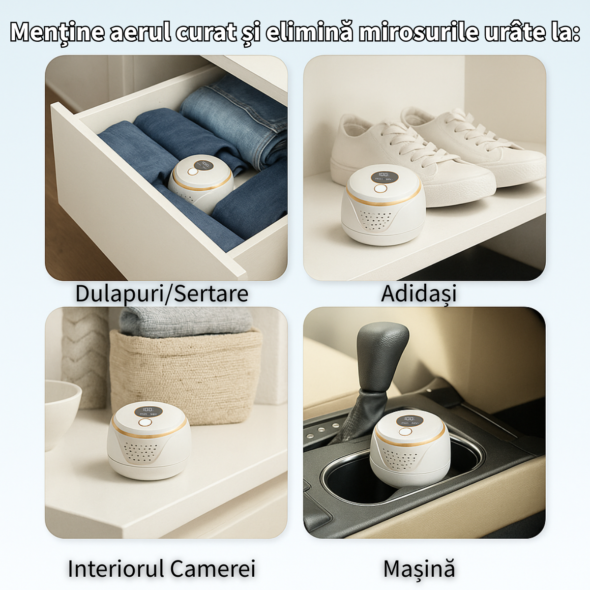 Purificator si Dezodorizant Portabil, Elimina Mirosul din Frigider, Masina, Sifonier, Dulap, Pantofi, Congelator, Baie, Masina