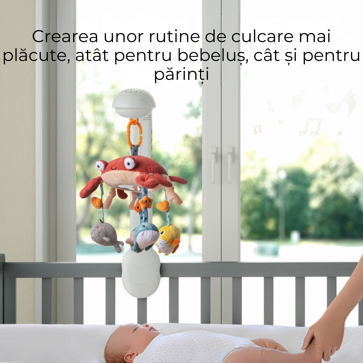 Carusel Interactiv Multifunctional pentru Bebelusi Tumama® Crab Jucaus cu Bluetooth