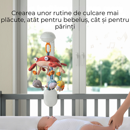 Carusel Interactiv Multifunctional pentru Bebelusi Tumama® Crab Jucaus cu Bluetooth