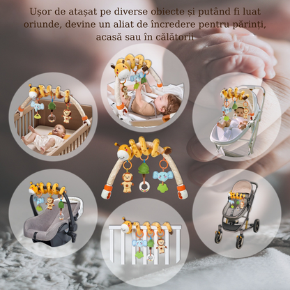 Set 2 in 1 Tumama® – Arcada cu Jucarii pentru Carucior, Patut si Scaun Auto - Model Girafa Zambitoare