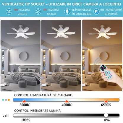 Ventilator de Tavan SMART Iluminare LED cu Boxa - Conexiune Bluetooth