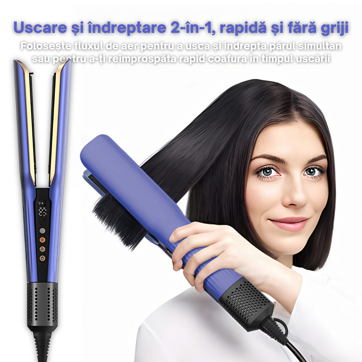 Aparat de indreptat parul cu aer cald 2 in 1