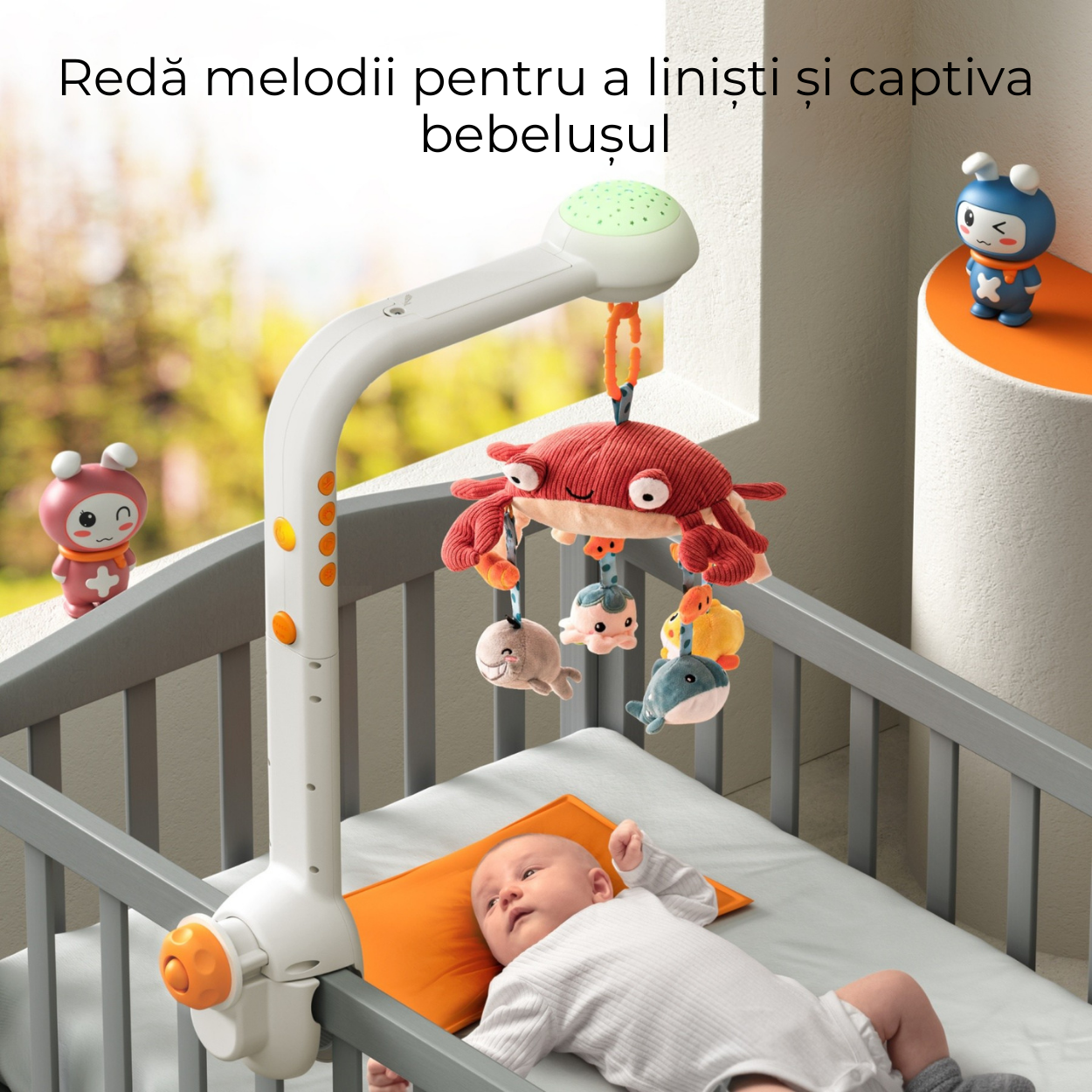 Carusel Interactiv Multifunctional pentru Bebelusi Tumama® Crab Jucaus cu Bluetooth