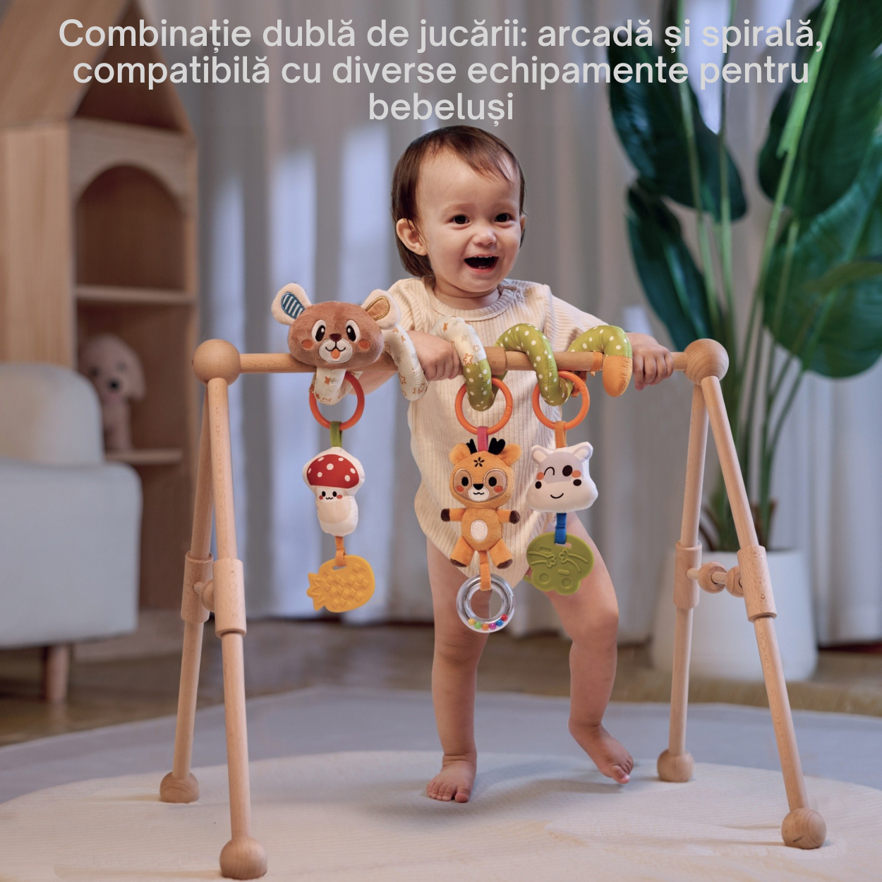 Set 2 in 1 Tumama® – Arcada cu Jucarii pentru Carucior, Patut si Scaun Auto - Model Ursulet