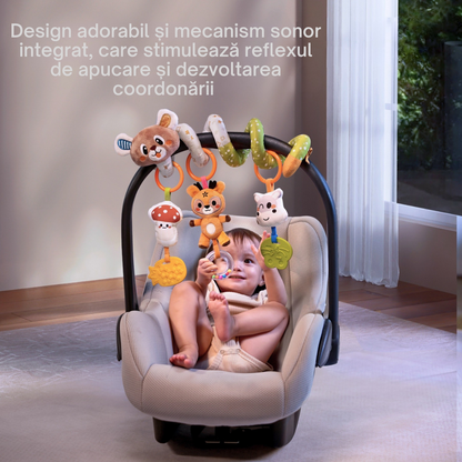 Set 2 in 1 Tumama® – Arcada cu Jucarii pentru Carucior, Patut si Scaun Auto - Model Ursulet