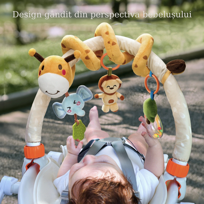 Set 2 in 1 Tumama® – Arcada cu Jucarii pentru Carucior, Patut si Scaun Auto - Model Girafa Zambitoare