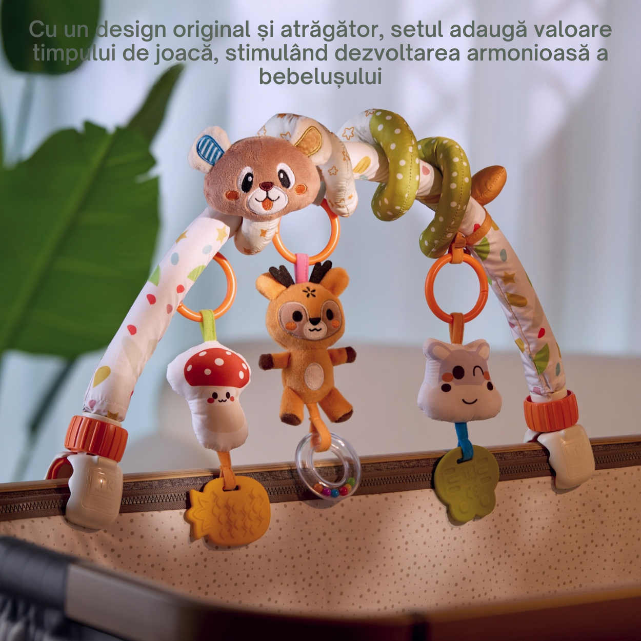 Set 2 in 1 Tumama® – Arcada cu Jucarii pentru Carucior, Patut si Scaun Auto - Model Ursulet