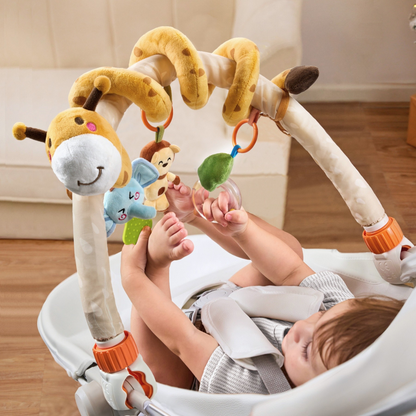 Set 2 in 1 Tumama® – Arcada cu Jucarii pentru Carucior, Patut si Scaun Auto - Model Girafa Zambitoare