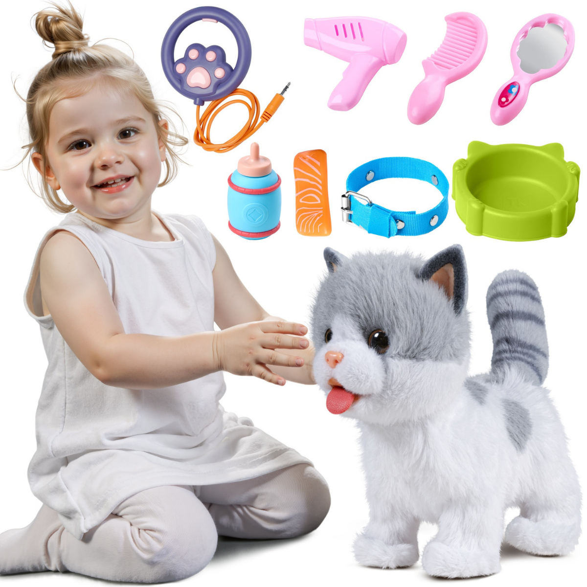 Jucarie Interactiva Pisicuta Tumama®, Merge, Miauna, Linge si Misca din Cap si Coada