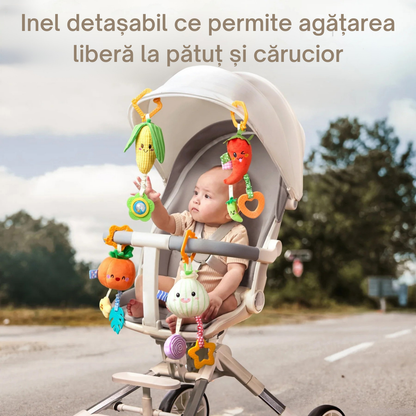 Set 4 Jucarii pentru Bebelusi Tumama®, Model Legume cu Inele Speciale pentru Dentitie si Zornaitoare